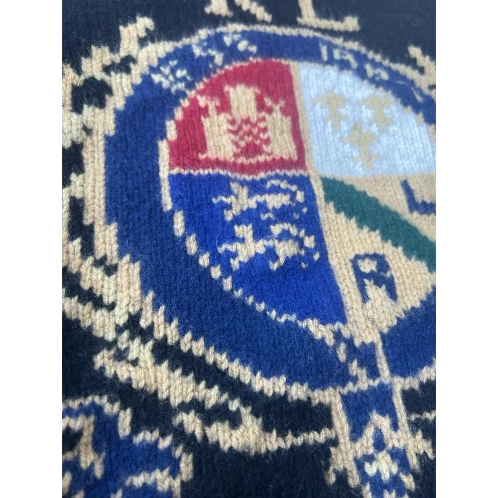 Polo Ralph Lauren Intarsia Crest Turtleneck Sweater Black Wool Knit Women's M